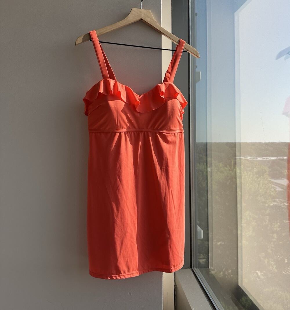 d&co. Beach Women’s Orange Solid One-Piece Swimsuit Ruffle Adjustable Strap 14
